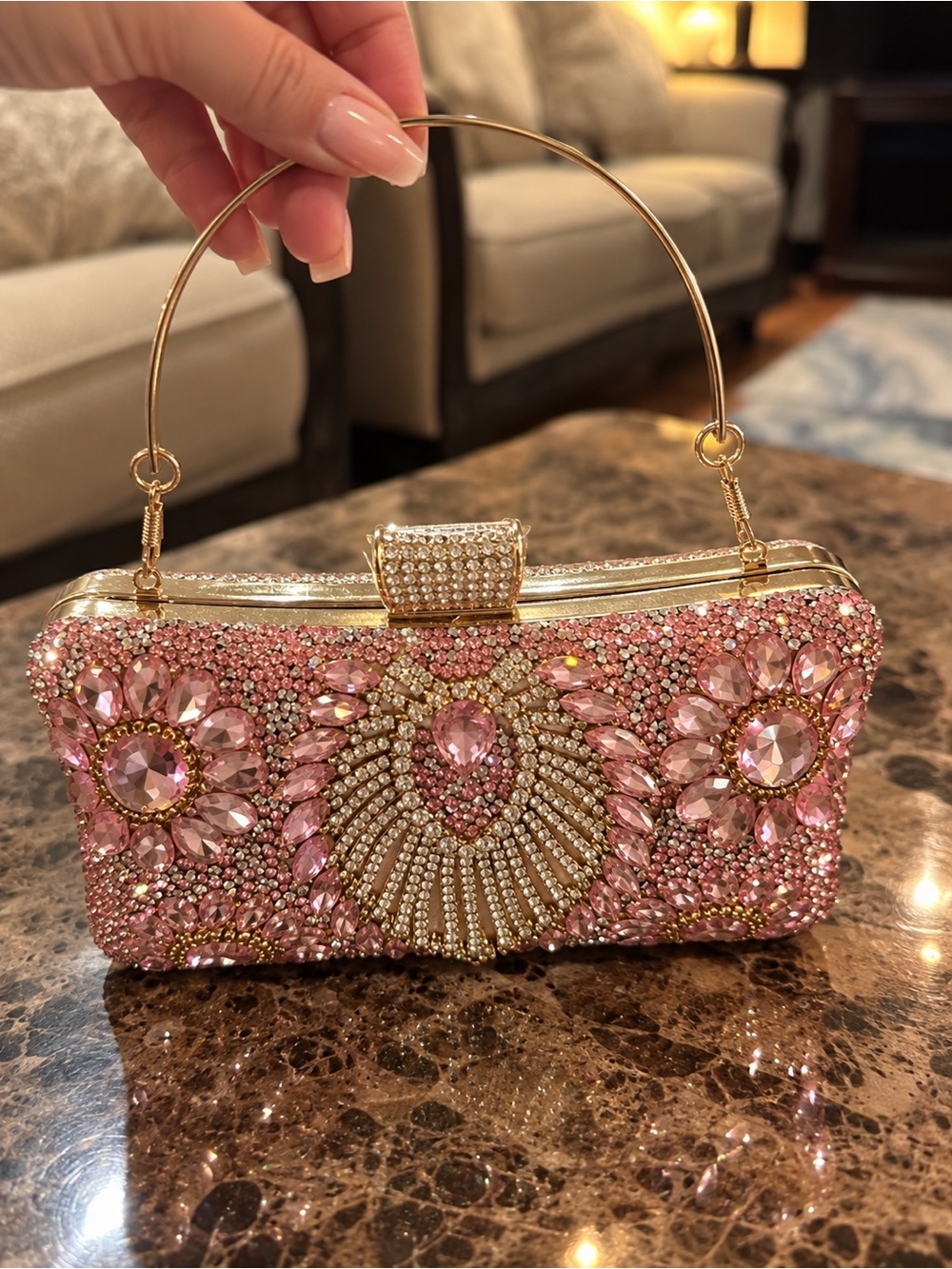 Crystal-Embellished Pink Evening Clutch Bag